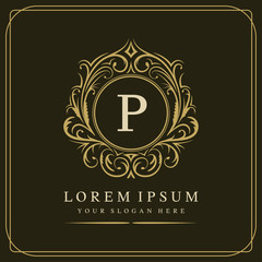 P letter vector logo template on brown background