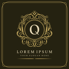 Q letter vector logo template on brown background