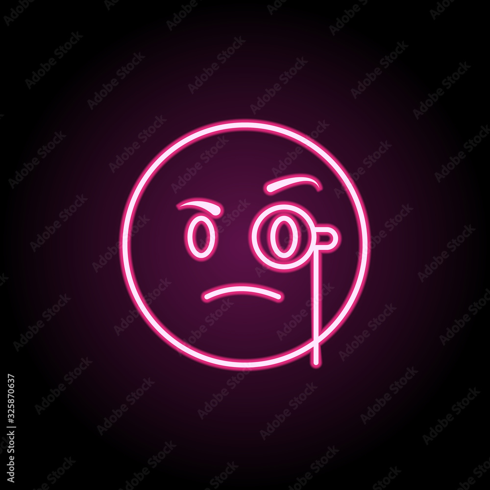 Poster scrutinizes neon icon. simple thin line, outline vector of emoji icons for ui and ux, website or mob