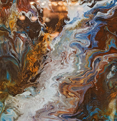 Fototapeta na wymiar Ceramic tile with abstract pattern using fluid acrylic technique. Acrylic colours marble texture background