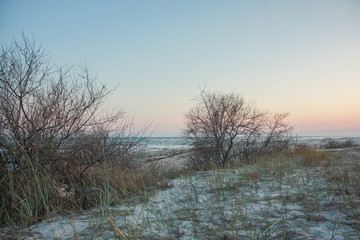 Landscape of Jarylgach Island, Ukraine. Black Sea coast in evening.