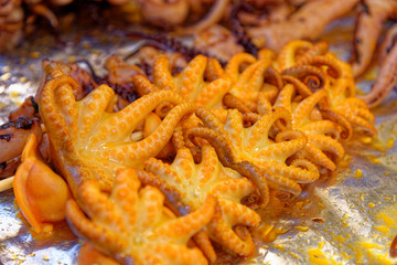 Grilled seafood on sticks