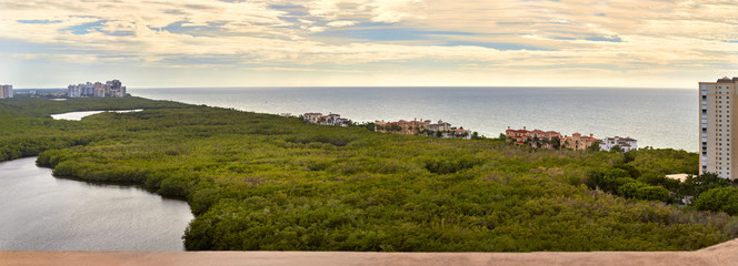 Panoramic view of the coastline of the golf coast of Fort Myers, Florida
