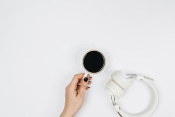 white modern headphones on white background 