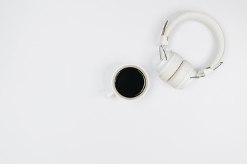 white modern headphones on white background 