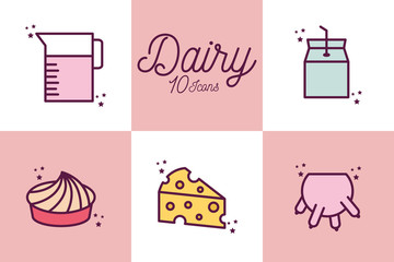 Isolated 10 dairy line and fill style icon set vector design