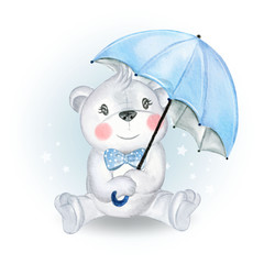 baby bear holding umbrella