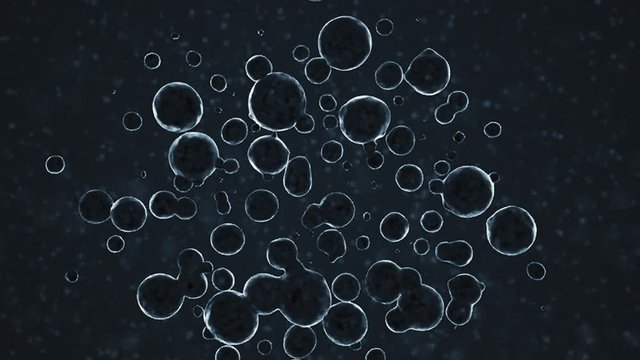 Conceptual video showing virus cell multiplication under a electron microscope