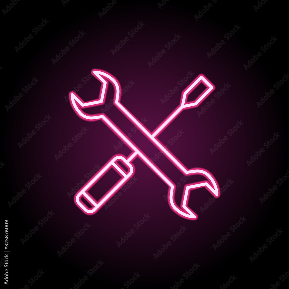 Poster screwdriver and wrench neon icon. simple thin line, outline vector of web icons for ui and ux, websi
