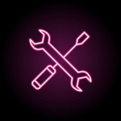 Screwdriver and wrench neon icon. Simple thin line, outline vector of web icons for ui and ux, website or mobile application