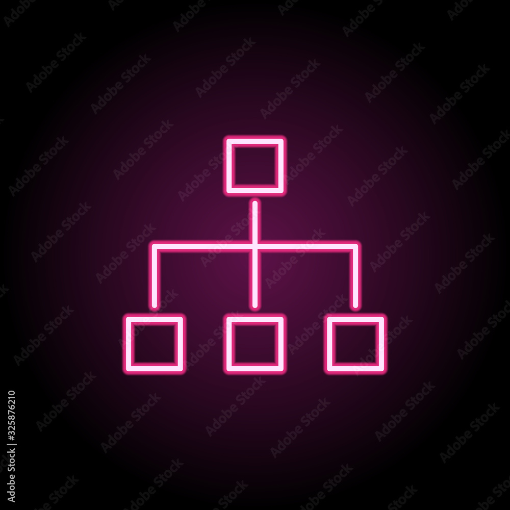 Poster three connected boxes with one neon icon. simple thin line, outline vector of web icons for ui and u