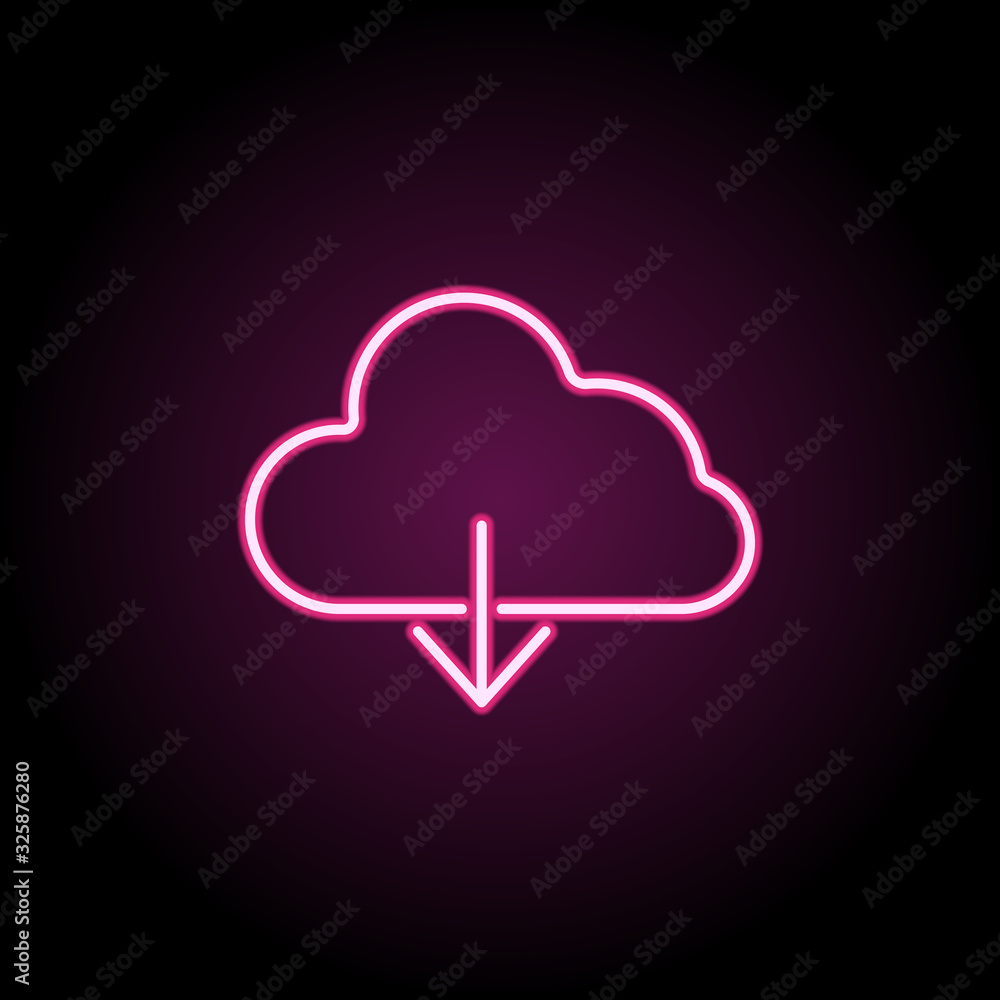 Poster booting from the cloud neon icon. simple thin line, outline vector of web icons for ui and ux, websi