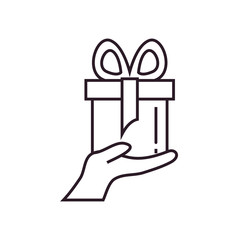 Gift with bowtie over hand line style icon vector design