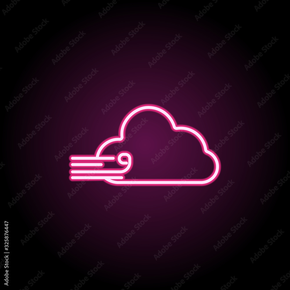Poster a cloud with a wind neon icon. simple thin line, outline vector of web icons for ui and ux, website 