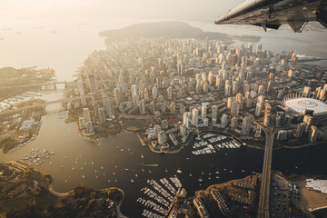 Flying over downtown Vancouver