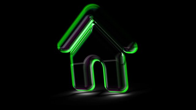 House icon in black background. Looping footage. 3D Illustration.