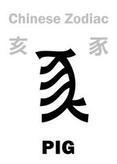 Astrology Alphabet: PIG / BOAR [豕] sign of Chinese Zodiac (The "Boar" in Japanese Zodiac). Chinese character, hieroglyphic sign (symbol).
