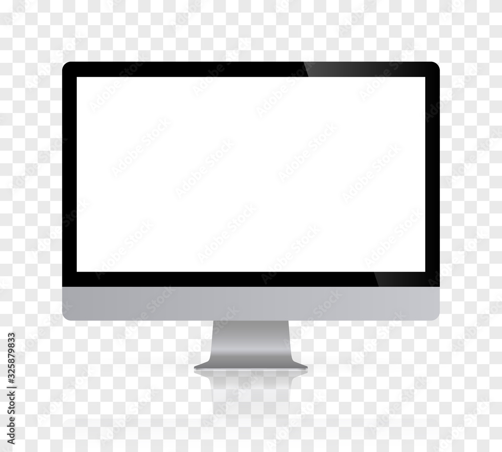 Aufkleber realistic desktop computer monitor reflect with white screen and checkerboard background. illustrati