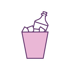 Isolated alcohol bottle inside ice bucket line fill style icon vector design