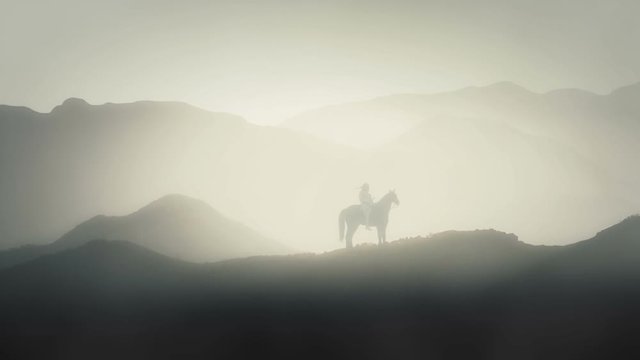 Native Indian Warrior Sitting on his Horse on a Mountain