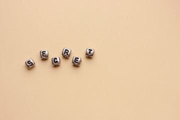 The word secret is laid out in cubes with letters. Empty space for text.