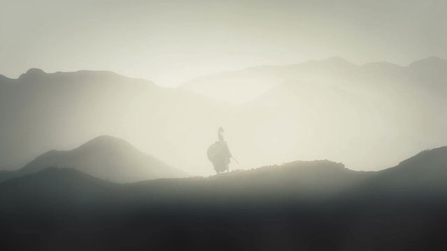 Greek Soldier Standing with Full Armor on a Mountain