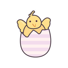 Happy easter chick inside egg line and fill style icon vector design