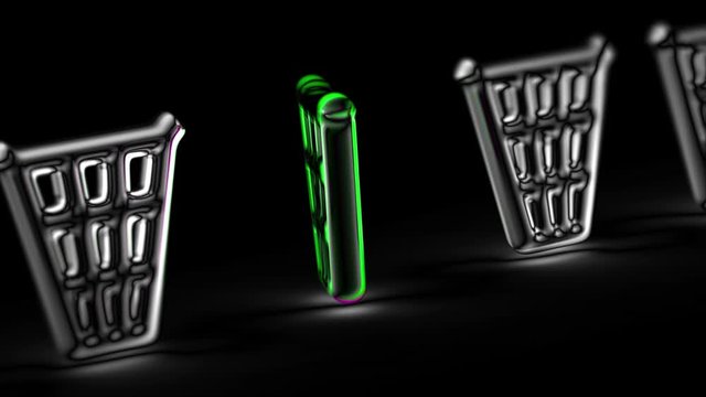 Trash icon in black background. Looping footage. 3D Illustration.