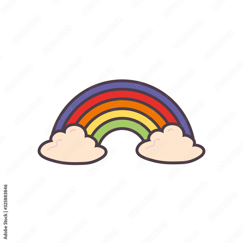 Poster Isolated rainbow with clouds line and fill style icon vector design