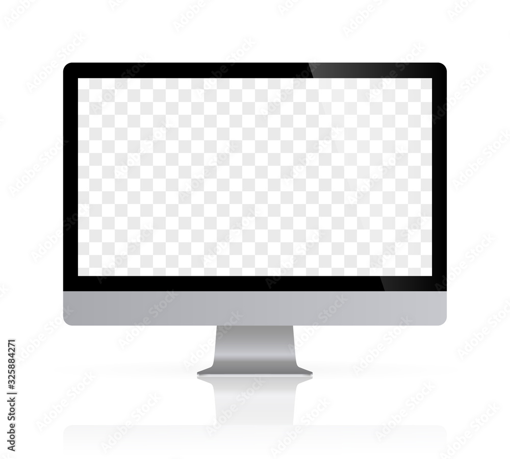 Aufkleber realistic desktop computer monitor reflect with checkerboard screen and white background. illustrati