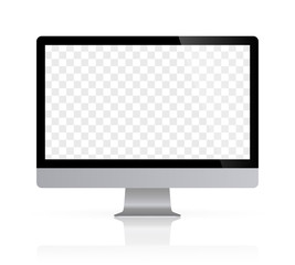 Realistic desktop computer monitor reflect with checkerboard screen and white background. Illustration vector illustrator Ai EPS