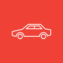 Car Line Icon On Red Background. Red Flat Style Vector Illustration