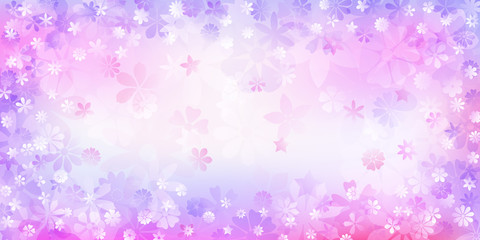 Spring background of various flowers in purple colors