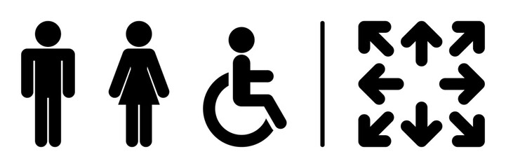 wc, toilet, restroom for men, women, male, female and disable sign logo set template