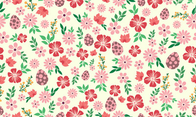 Cute Easter egg pattern background, with leaf and flower design.