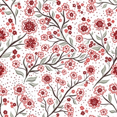 Seamless pattern sakura flower nature.Hand drawn paint style.