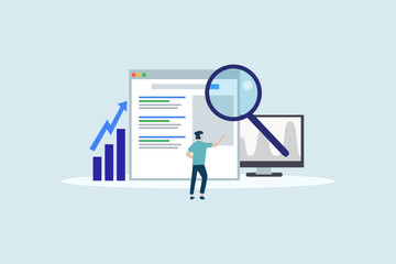 SEO growth. Search engine ranking illustration concept for web landing page template, banner, flyer and presentation