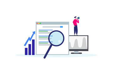 Keywording, SEO keyword research, keywords ranking illustration concept for web landing page template, banner, flyer and presentation