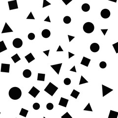 Abstract background with geometric shapes and lines. Triangles, squares and circles eamless pattern.