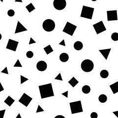 Abstract background with geometric shapes and lines. Triangles, squares and circles eamless pattern.