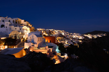 Night view of Oia village, Santorini, Greece