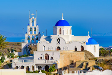 Blue domed church in Santorini, Greece