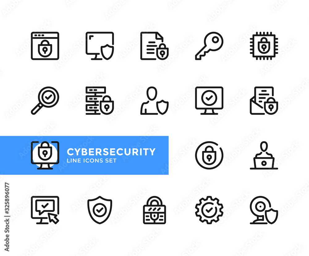 Poster cybersecurity vector line icons. simple set of outline symbols, graphic design elements. pixel perfe
