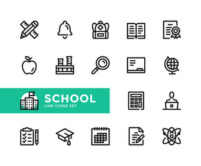 School vector line icons. Simple set of outline symbols, graphic design elements. Pixel Perfect