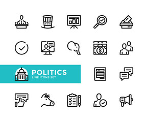 Politics vector line icons. Simple set of outline symbols, graphic design elements. Pixel Perfect