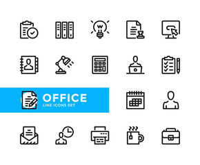 Office vector line icons. Simple set of outline symbols, graphic design elements. Pixel Perfect