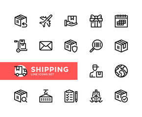 Shipping vector line icons. Simple set of outline symbols, graphic design elements. Pixel Perfect