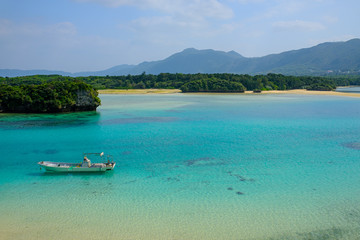 Fototapeta na wymiar Spectacular seaside view of Kabira bay in Ishigakijima, Okinawa, Japan
