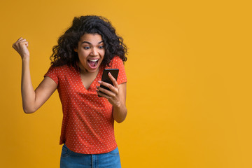 Portrait of attractive young african american girl using mobile phone