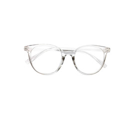 Stylish transparent glasses frame isolated on white background without shadow. Single frame glasses